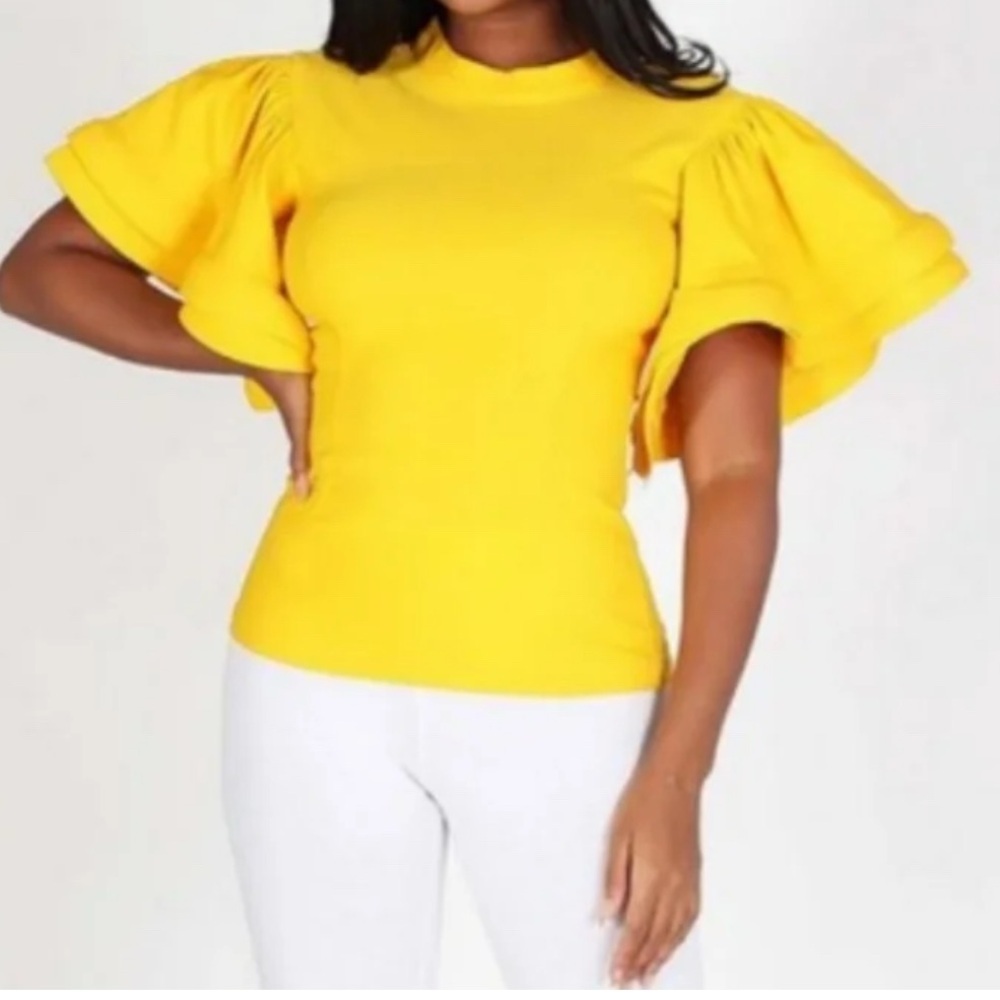 Vibrant Ruffle Sleeve Blouse in Yellow